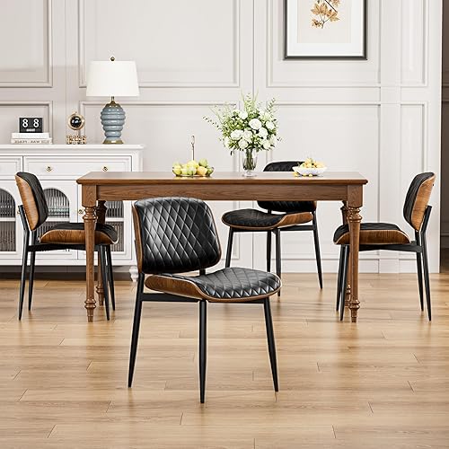 Miniatura 39 de Juego de 4 sillas de comedor, sillas para comedor y cocina, silla de acento moderna de mediados de siglo certificada FSC, sillas tapizadas de piel