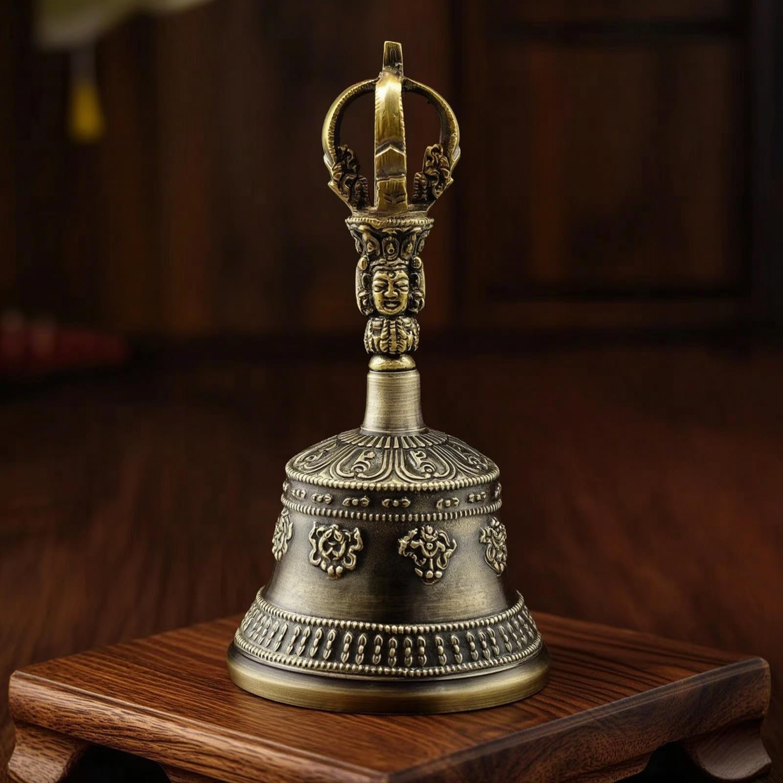 Campana in Rame Campanella Rituale Campanello Meditazione Campana Cerimoniale con Artigianalità Tradizionale E Linee Montane con Mazzuolo per Meditazione Guidata Suono Casa, Medio