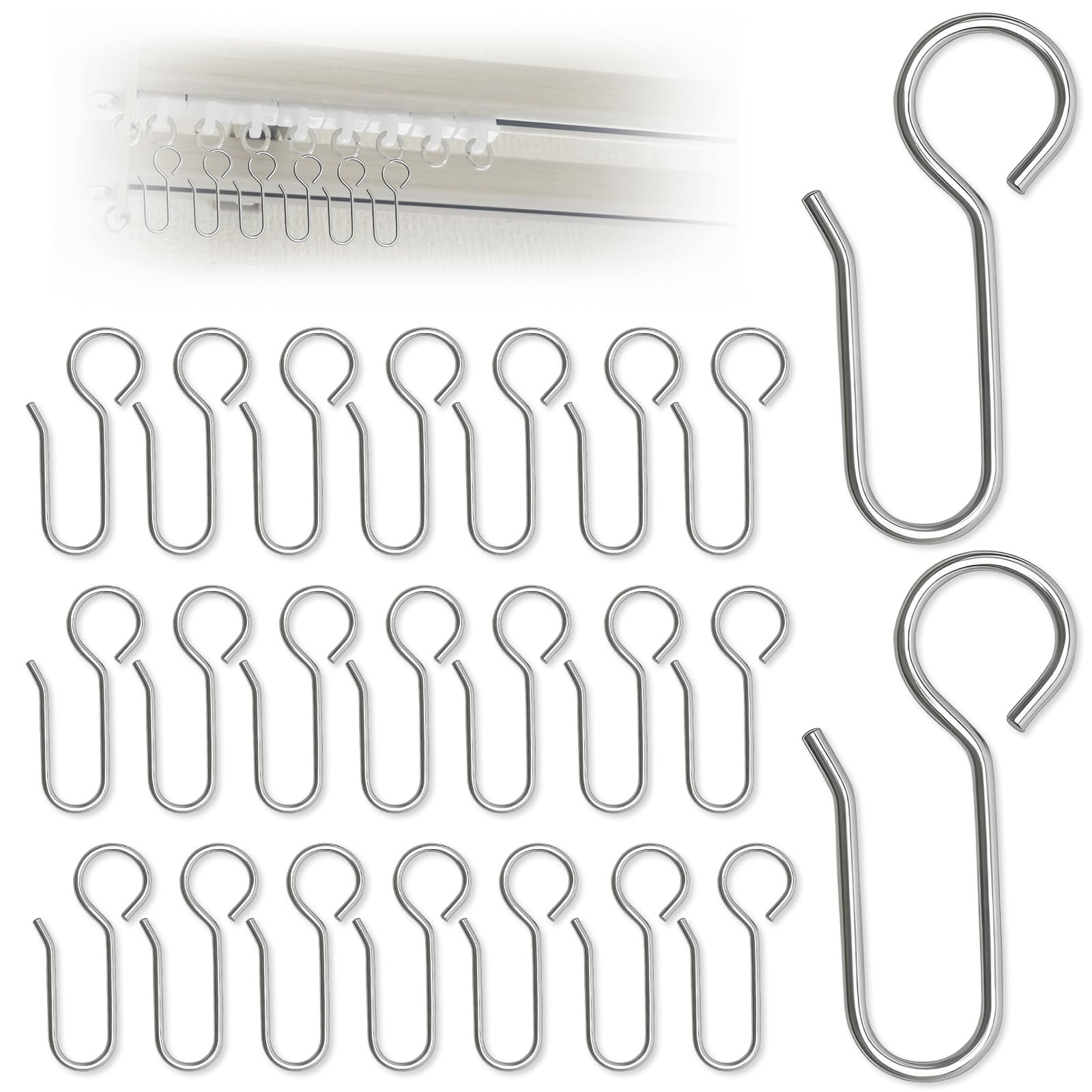 130pcs Metal Curtain Hooks,S Shaped Small Curtain Hooks,Curtaines Track Curtain Metal For Window,Bathroom, Ceiling Curtain Silver