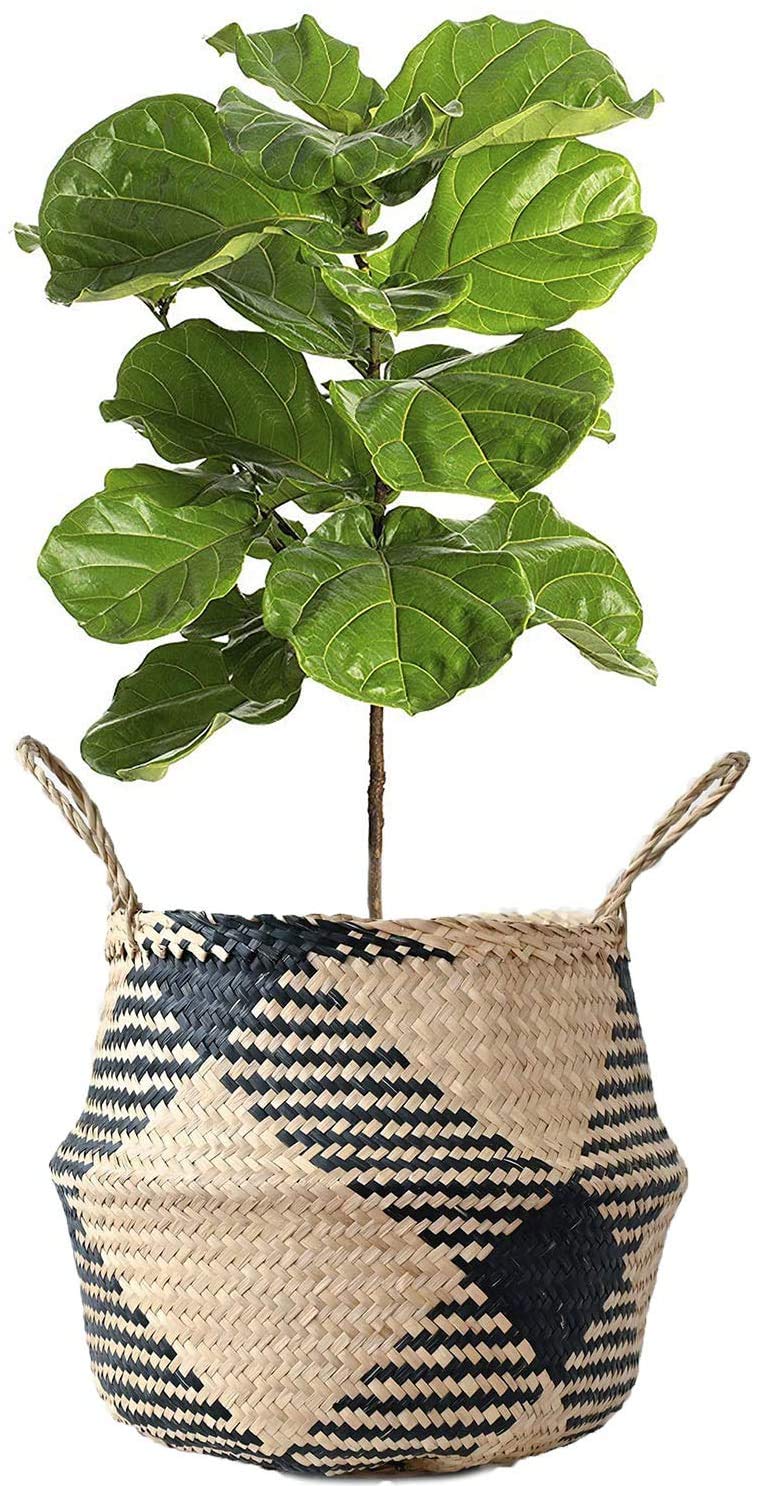 Cesto in erba marina, vaso per fiori, cesto in paglia, cesto per biancheria, pieghevole, grande cestino portaoggetti con manico per cameretta, bagno (D#38CM*34CM)