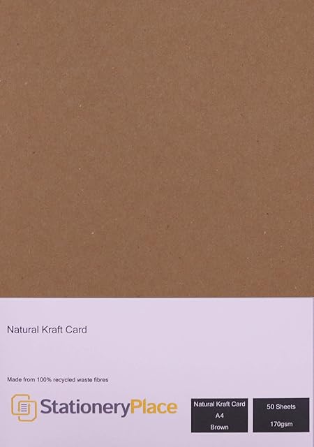 Stationery Place, Thin - Brown Natural Kraft Card A4 170 GSM 50 Sheet Pack