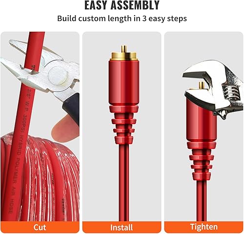 Miniatura 5 de VEVOR Manguera de aire, 38 pulgadas x 250 pies, 300 PSI resistente, manguera híbrida de compresor de aire ligera de PVCgoma, resistente a las