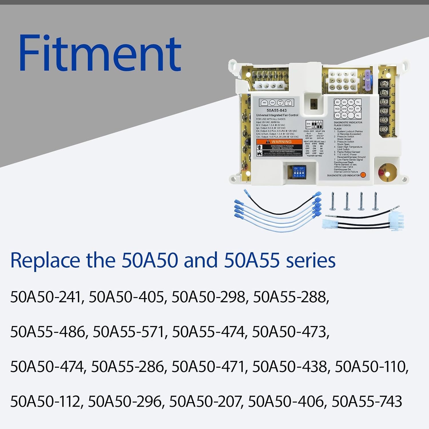 Upgrade 50A55-843 Furnace Control Board Fit for White Rodgers 50A55-843,50A55-405, 50A55-474/288, 50A50/50A55 Series