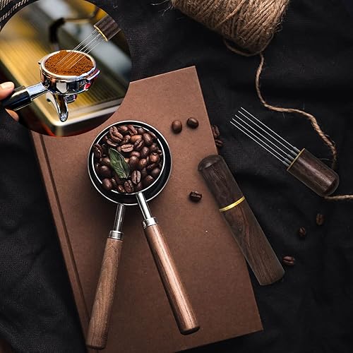 Miniatura 3 de Zolunu Agitador de café expreso, 5 agujas de 0.016in, herramientas de distribución de espresso, mango y soporte de madera natural (nogal)