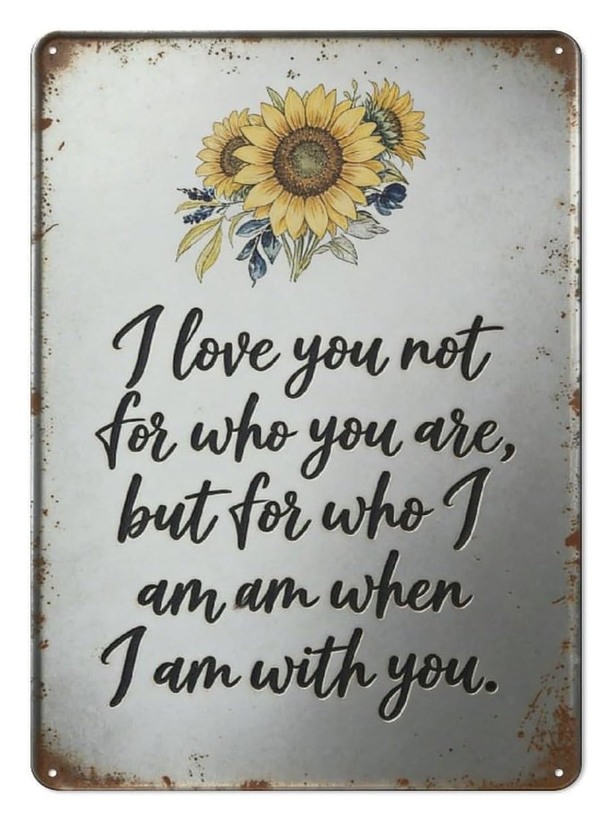 HDKYSWBUEJ Farmhouse Metal Tin Sign Romantic Sunflower Love Saying Wall-Art Vintage Floral Decor Plaque for Bedroom Home Office Entryway 8 X 12 inch
