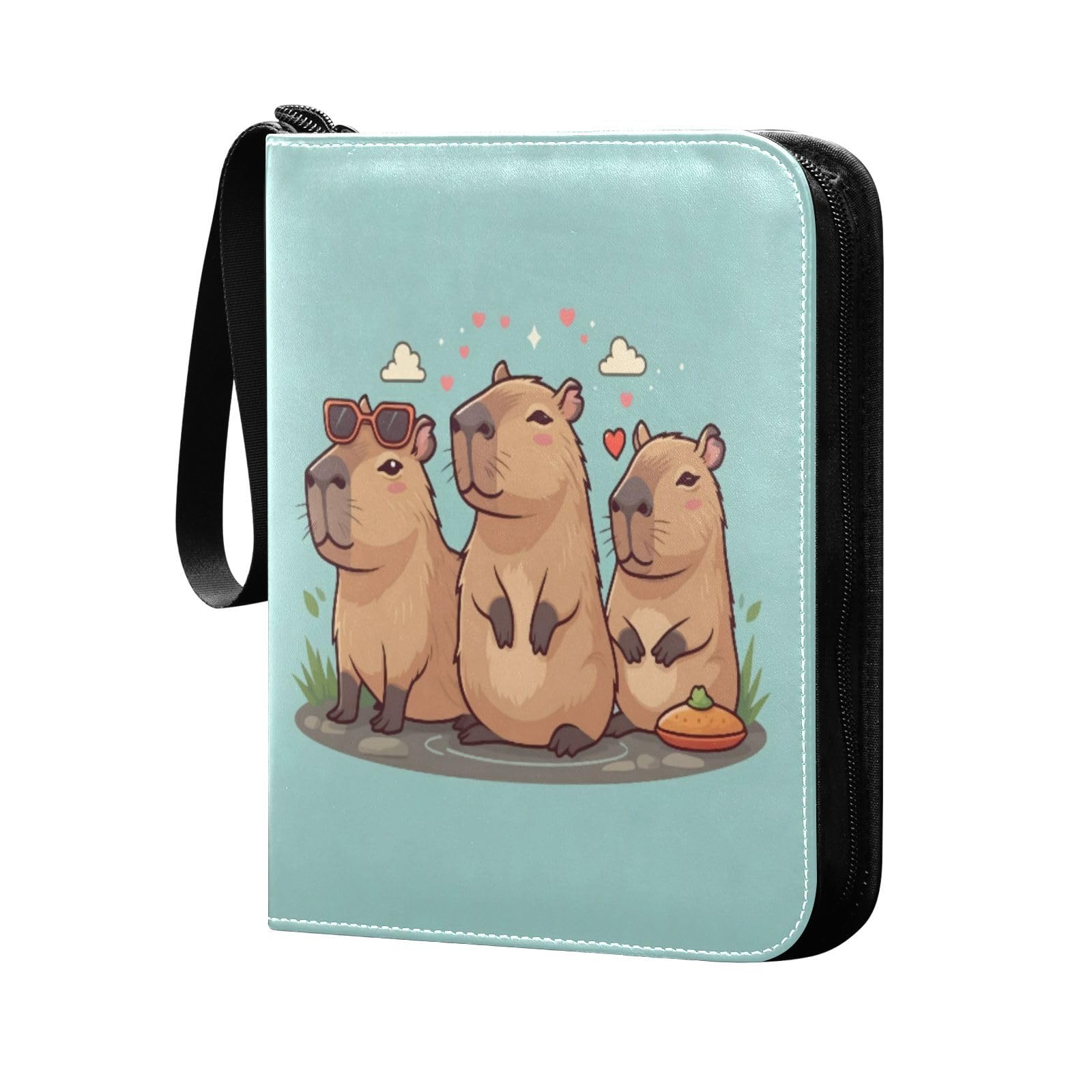 Msyxl Cute Funny Capybaras Card Binder 4-Pocket, 400 Pockets PU Waterproof Zippered Collector Card Album with 50 Removable Sleeves for Trading, Game Cards