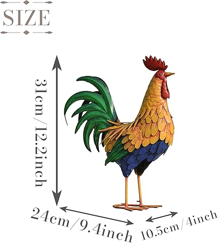 Miniatura 10 de TERESA'S COLLECTIONS Decoración de estatuas de jardín de gallo de metal grandes, figuras de escultura de pollo al aire libre de 21 pulgadas, arte de