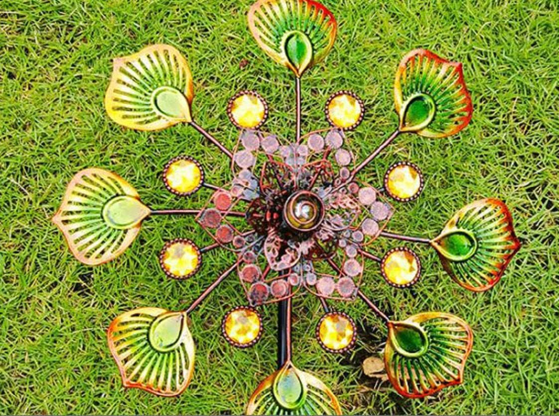 Wind Spinner Yard Art Peacock Tail Pinwheels Garden Party Pinwheel Windmill 3D Stainless Steel Metal Sculptures Kinetic Hanging Whirligigs Decorations Sun Catcher (B)