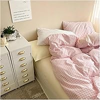 Vista 5 de ADovz Juego de ropa de cama de algodón rosa, tamaño Queen, matrimonial, tamaño doble, sábana bajera ajustable, funda de edredón para el hogar, ropa