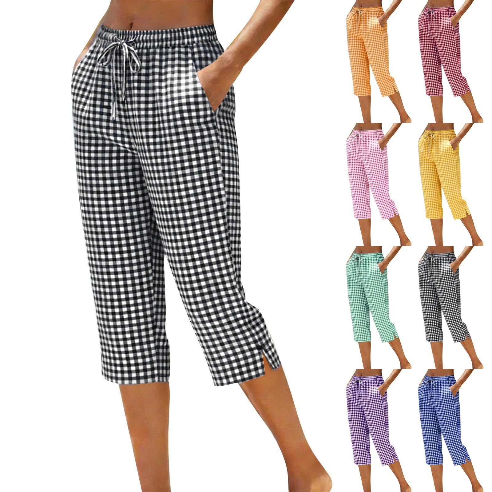 Sommerhose Damen Leicht Leinenhose Damen Sommer 3/4 Musselin Kurze Hose Leicht Leinen Sommerhose Mit Taschen Causal Atmungsaktiv Caprihose Elastische Bequeme Stoffhose Sport Freizeit Strandhose