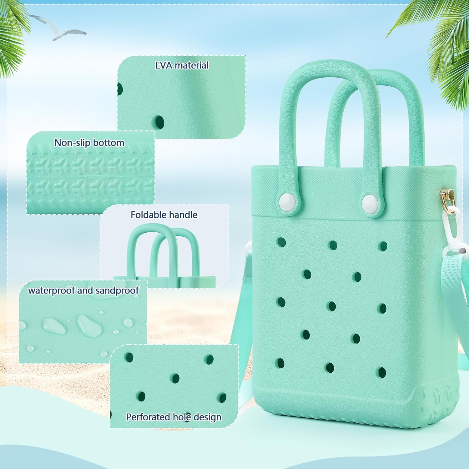 Mini Rubber Tote Bag with 4 Resin Charms Mini Crossbody X-Small Rubber Beach Bag - Image 4