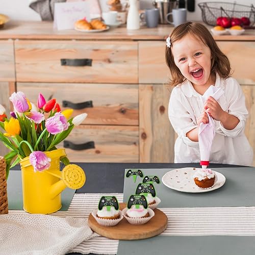 Miniatura 7 de Controlador de videojuegos, 48 unidades, decoraciones para pasteles y cupcakes para temas de fiesta, suministros de cupcakes de videojuegos con