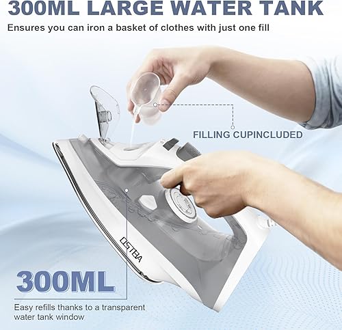 Miniatura 6 de OSTBA Plancha de vapor de 1600 W para ropa con suela antiadherente de calentamiento rápido, esfera de termostato precisa, autolimpieza, antical,