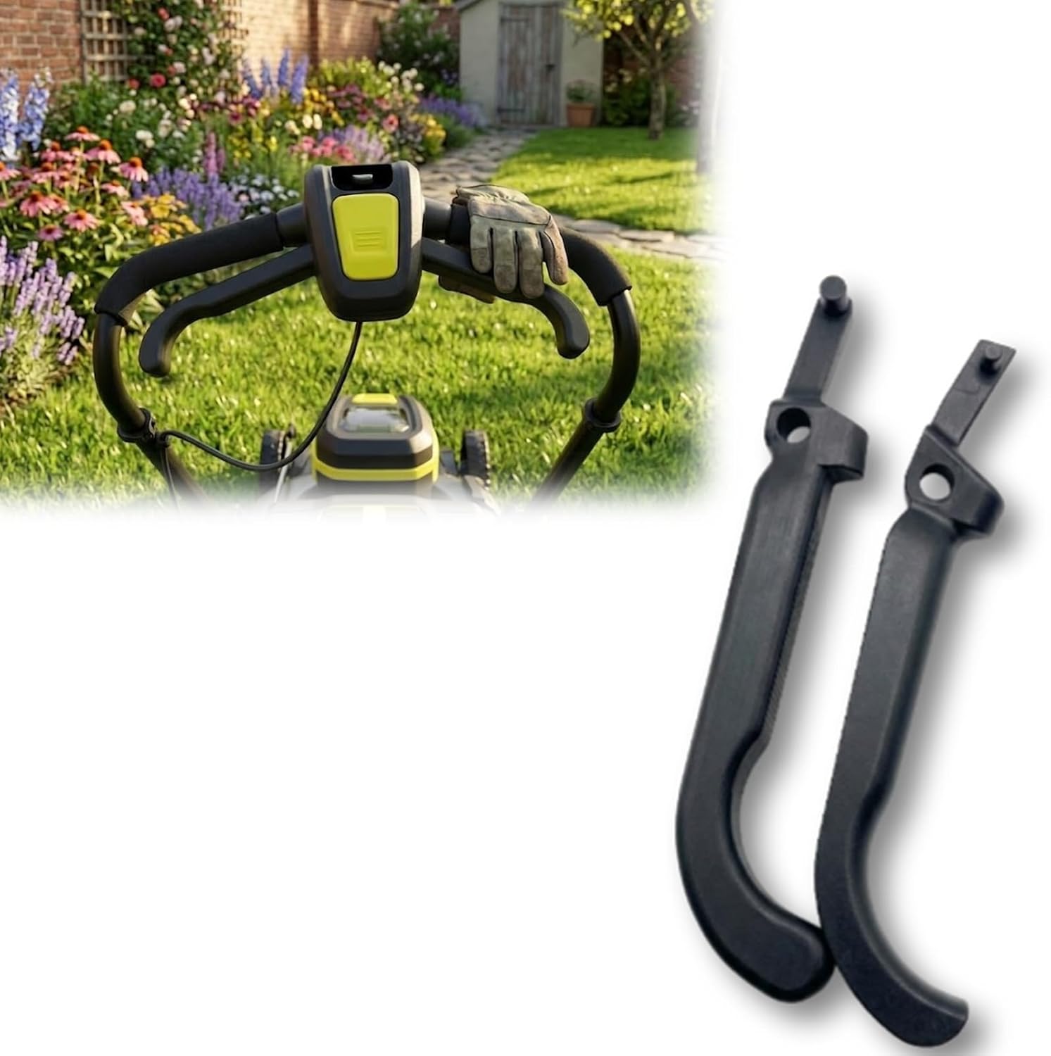 Lawn Mower Handle Compatible with Ryobi RY18LM37A, Carbon Fiber Reinforced Replacement Handle for R18XLMW20 OLM1833B, Ergonomic Dual Safety Override Design (Black)