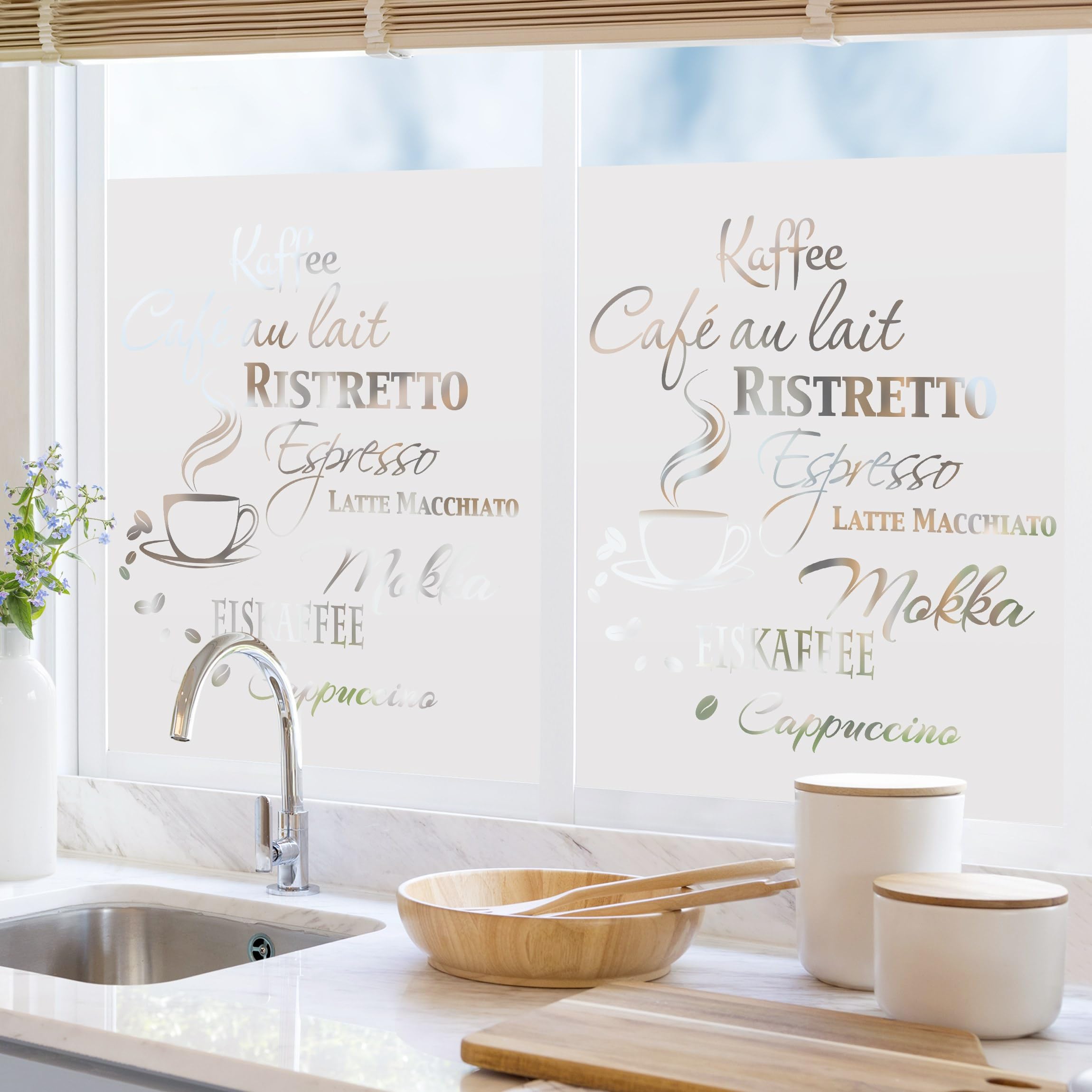 Fensterfolie statisch haftend Sprüche Sichtschutz Milchglas - Made in Germany - Kaffee Typo Blickdicht Scheibe Innen Küche Glas 1684 (80x80cm)
