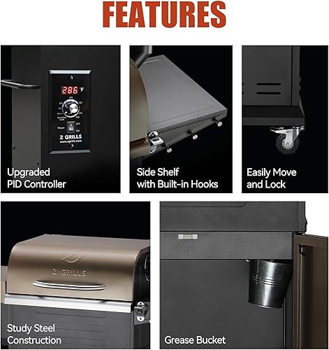 Miniatura 4 de Z GRILLS Parrilla de barbacoa para exteriores 8 en 1 con controlador PID 2.1, ahumador de pellets de madera, control automático de temperatura, gran