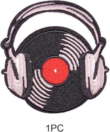 Miniatura 5 de U-Sky Parches bordados para coser o planchar  Discos de vinilo y auriculares Diseño temático musical  Retro amantes de la música  DJs entusiastas de