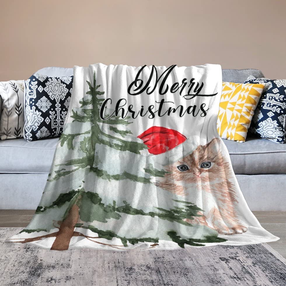 Couverture de Noël en flanelle chat plaid chaud et doux pour lit canapé