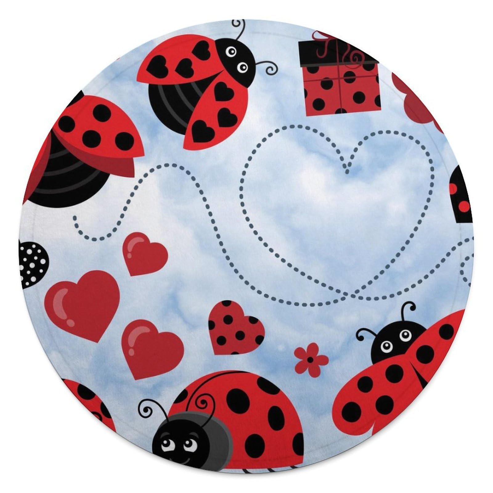FekiLoot Ladybug And Cloud Round Flannel Throw Blanket, 59.1 Inch Diameter Single Sided Printed Fleece Blanket, Multipurpose Foldable Decor Cover for Couch Office Camping Home Furnishing