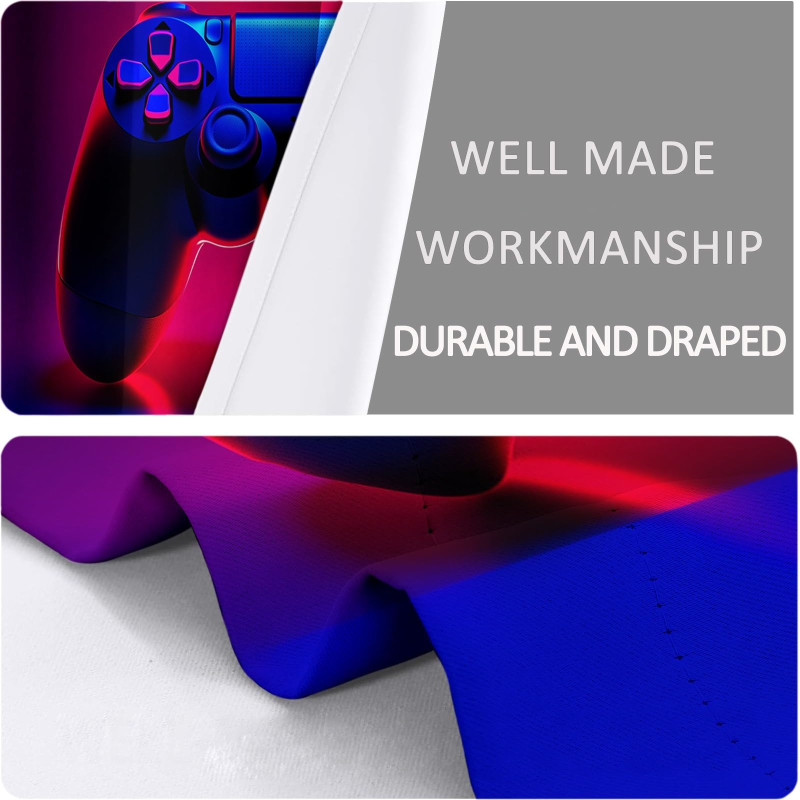 Gaming/E Sport - Juego de 2 cortinas térmicas, con efecto luminoso, neón, mando de neón, 140 x 260 cm, juego de 2 cortinas, salón, interior, hogar, opaco, aislante térmico, antifrío, rosa