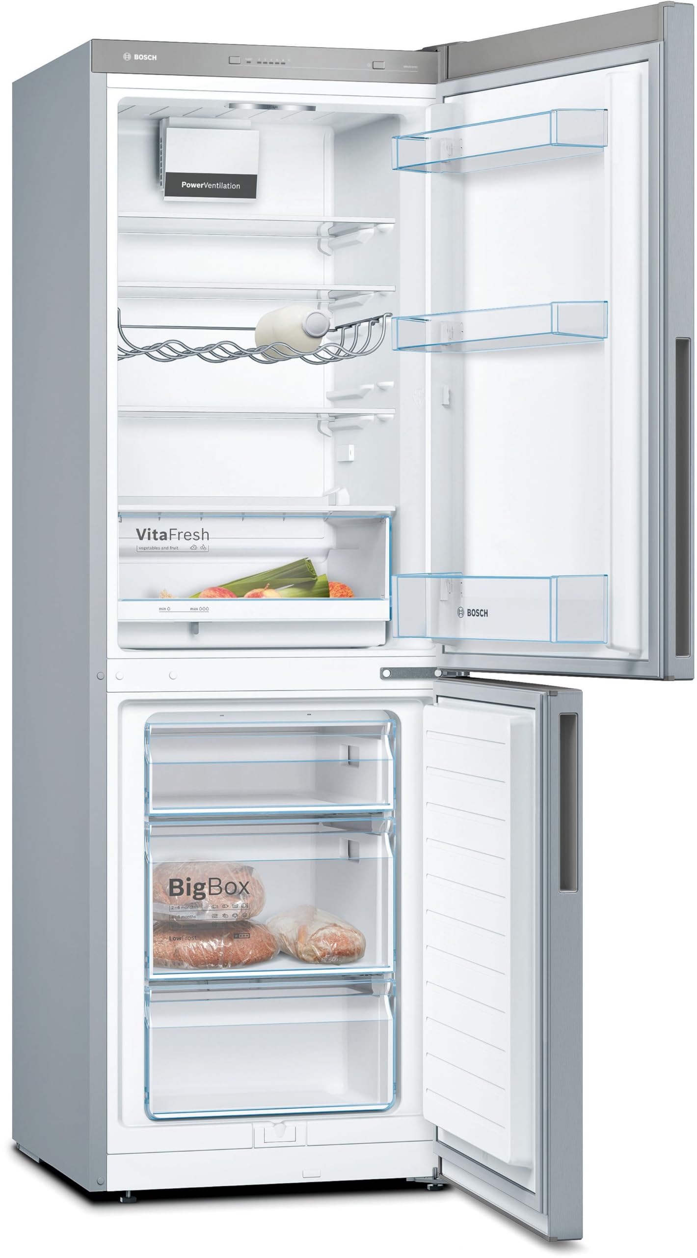 Bosch KGV33VLEAS - Réfrigérateur combiné pose libre - Série 4 - 288L - Froid brassé - L 60cm x H 176cm - Inox