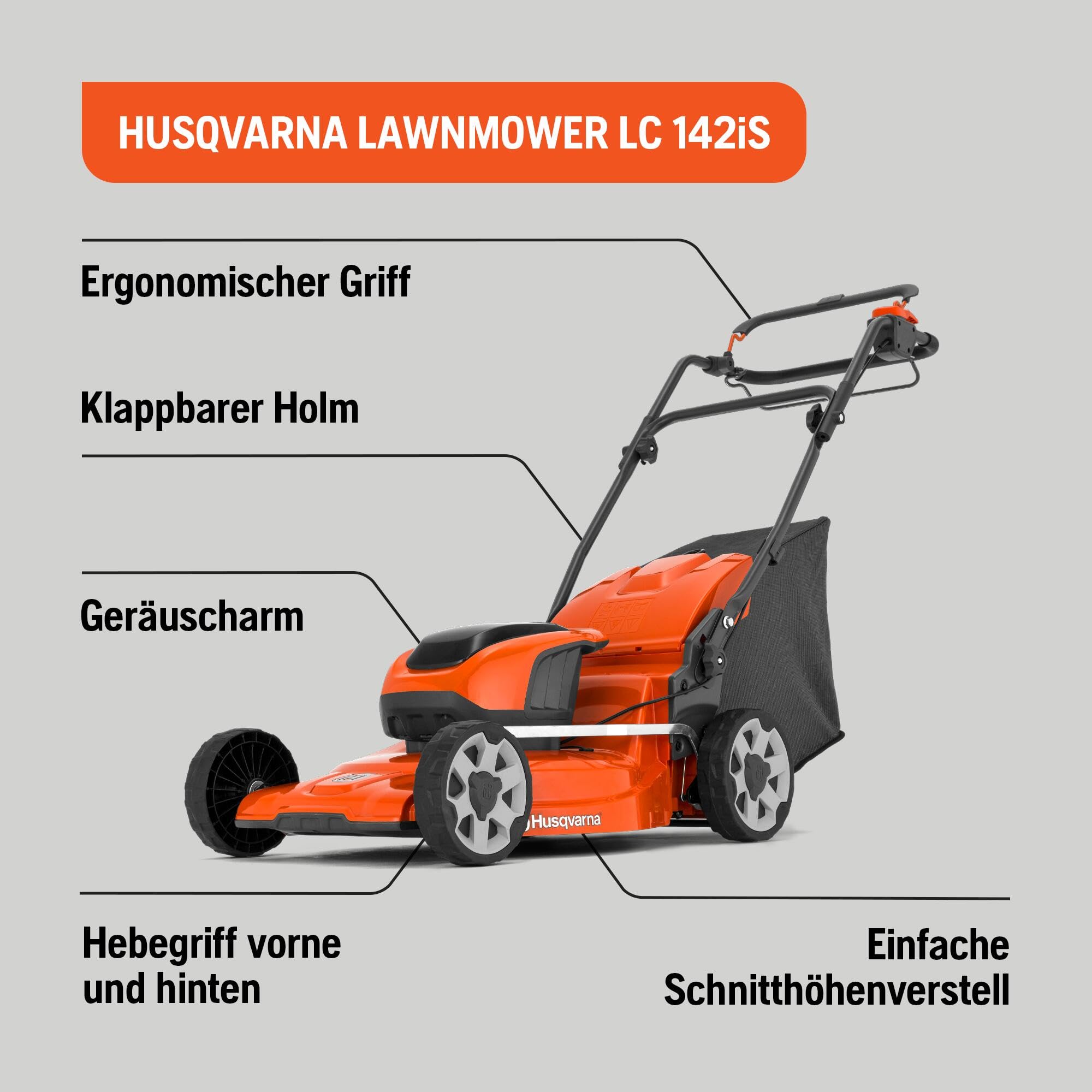 Husqvarna LC 142iS Akku-Rasenmäher mit Radantrieb inkl. Akku & Ladegerät | 42 cm Schnittbreite, einfache Handhabung für kleine und mittlere Gärten