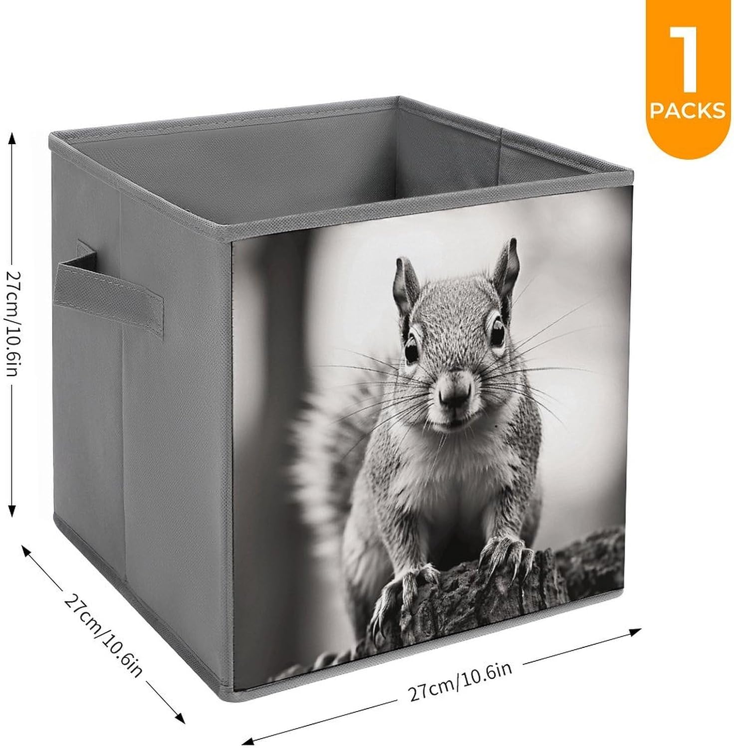 Light Gray Squirrel Storage Cubes Organizer for Home, Foldable Storage Bins with Handles, 10.6 Inch Storage Bags 1PCS for Clothes, Large Organizer Bins for Organizing Bed Sheets image 2