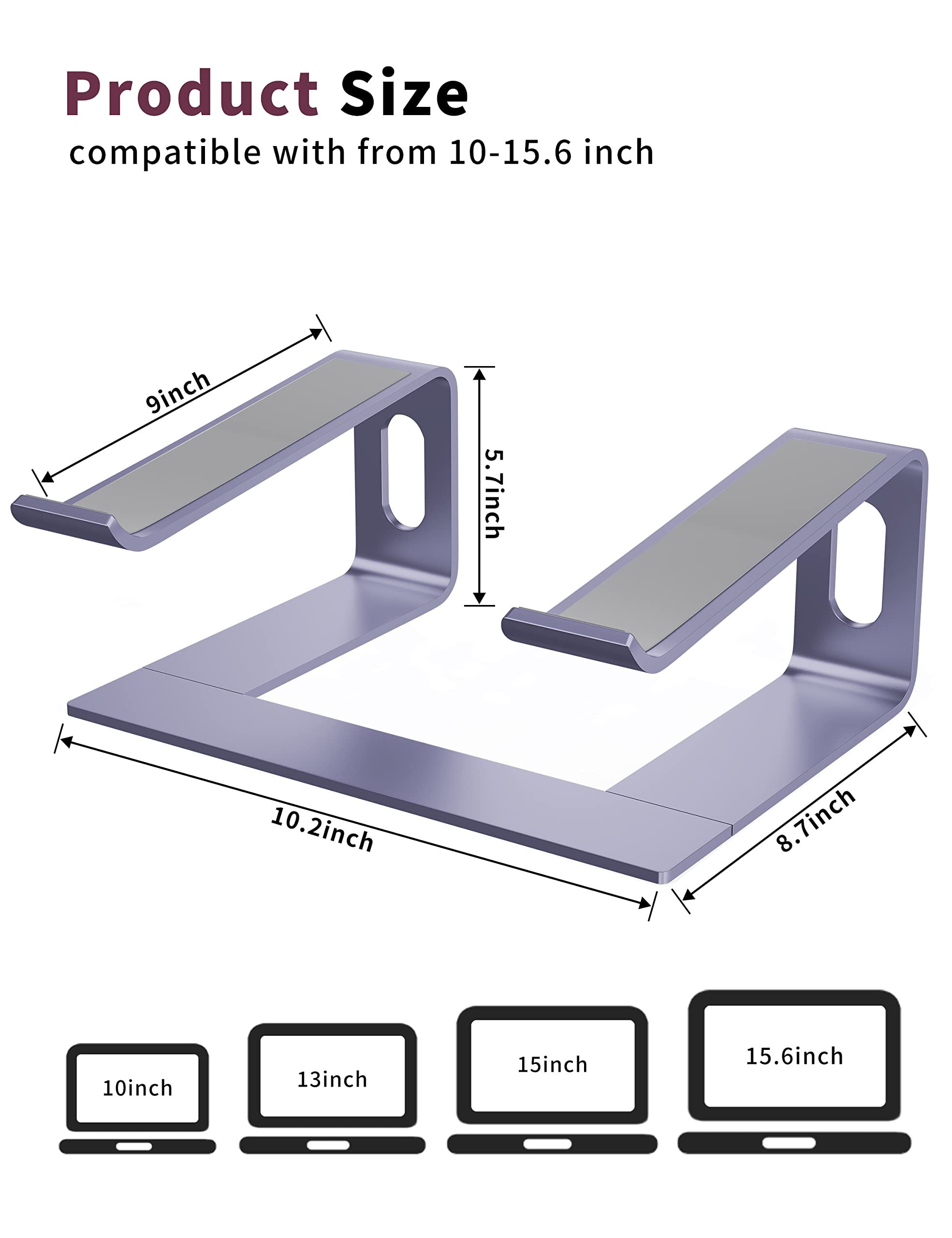 ALASHI Supporto per laptop da scrivania, supporto per computer in alluminio, supporto ergonomico per notebook, ascensore per laptop in metallo staccabile, supporto per raffreddamento PC, supporto per