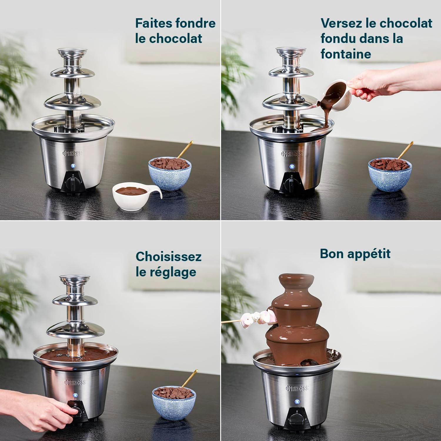 Princess Fontaines à chocolat, Inox Brossé, 3 étages XL (0,7 L)