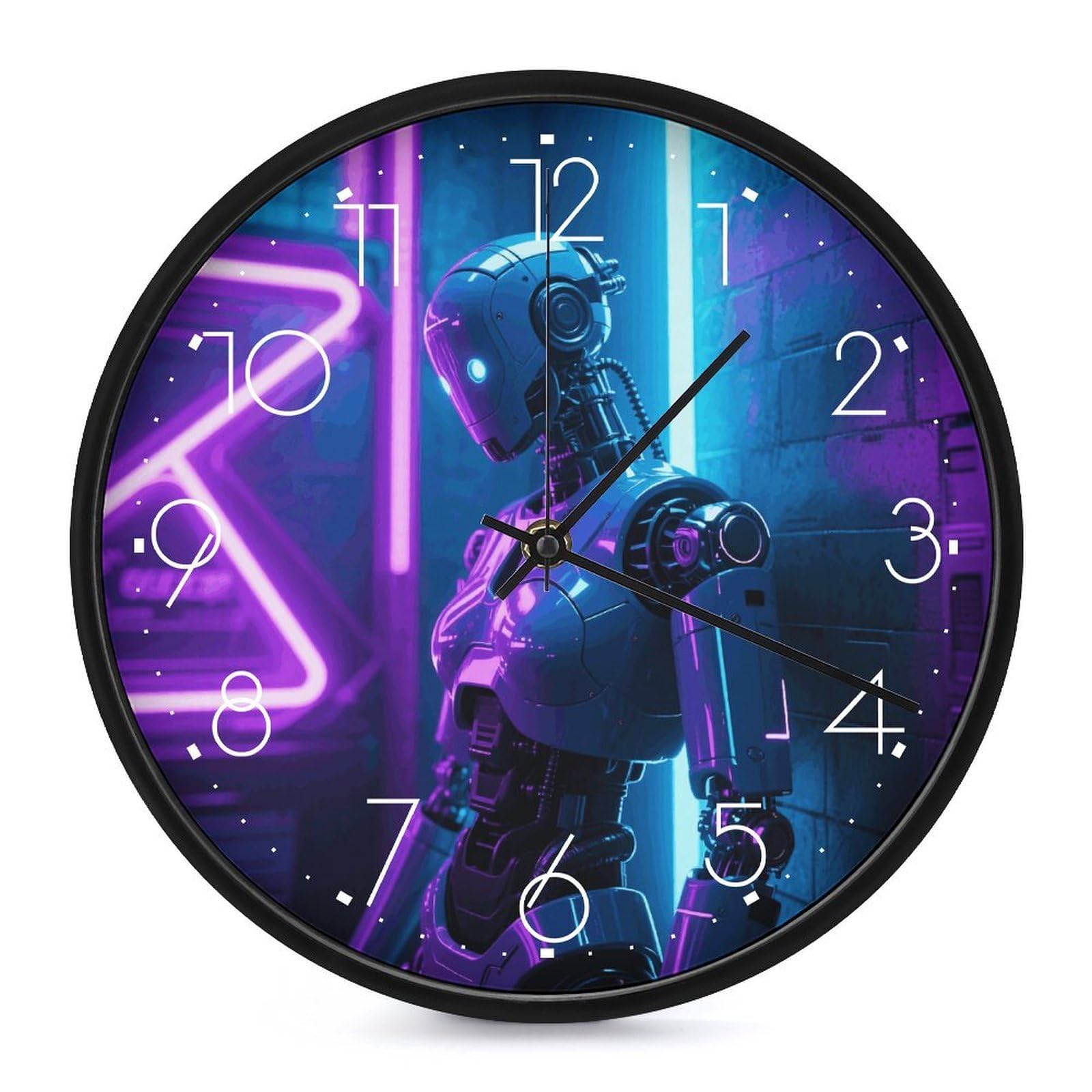 Horloge murale robot violet vintage ronde et silencieuse de 25,4 cm