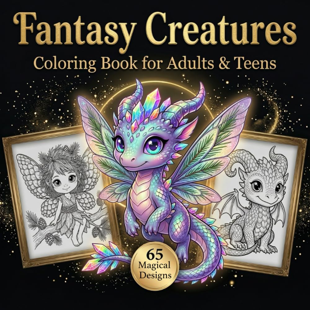 Fantasy Creatures Coloring Book for Adults & Teens: 65 Cute and Magical Creature Designs for Relaxation, Creativity, and Stress Relief