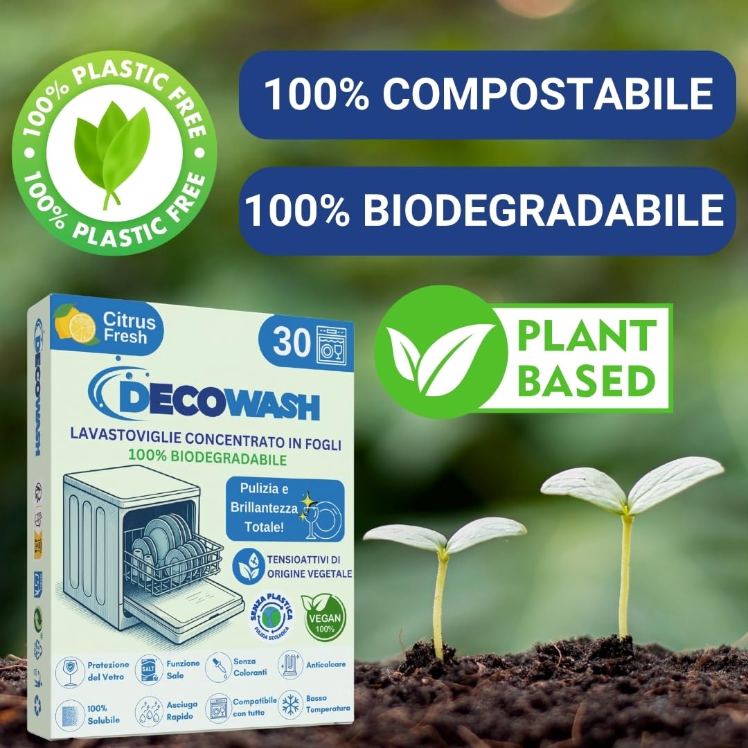 Detersivo Lavastoviglie in Fogli Ecologici (Fino a 600 Lavaggi) – Senza Plastica, Fosfati né Cloro. Biodegradabile, Vegano, Sicuro. Pulizia, Brillantezza, Protezione e Anticalcare