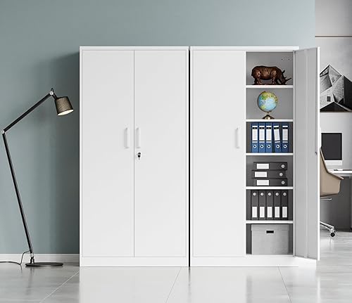 Vista 40 de MIIIKO Armario de almacenamiento de metal con puertas de bloqueo, armarios de acero con cerradura de garaje negro con 4 puertas y 5 estantes