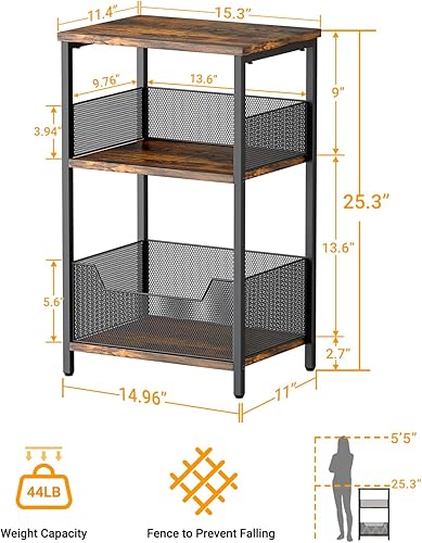 Miniatura 8 de Dunatou Mesa auxiliar multifuncional de 3 niveles mesa auxiliar pequeña retro industrial estante independiente para espacios pequeños sala de estar
