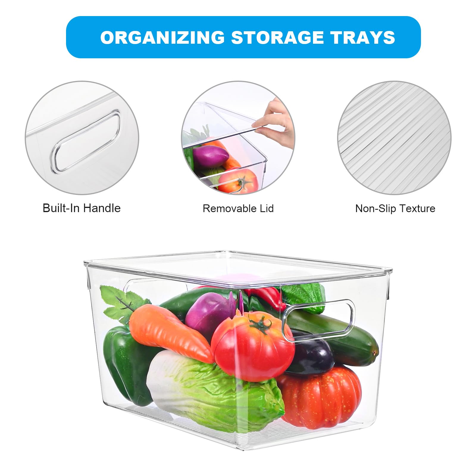Organizador Nevera, Organizador Fruta Nevera Transparente Apilables, Juego de 4 Cajas de Almacenamiento para Cocina con Tapa para Armario, Cocina, Organizadores Neveras, 28,6 x 19 x 15,5 cm
