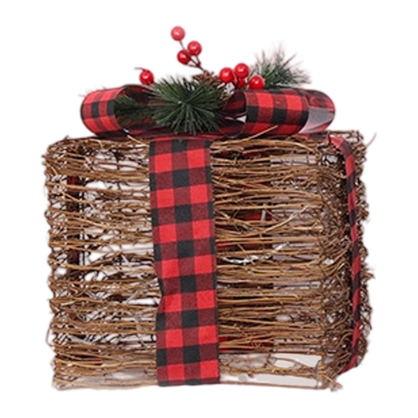 Scatole regalo natalizie illuminate con nastro rosso, materiale metallico affidabile, set di 3 scatole regalo illuminate, LED giallo caldo con fiocchi, per albero di Natale interno, cortile