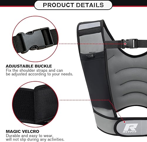 Miniatura 3 de RitFit Chaleco con Peso, 4 libras8 libras10 libras12 libras15 libras20 libras Chaleco de Peso con Rayas Reflectantes, Chaleco de Peso Ajustable para