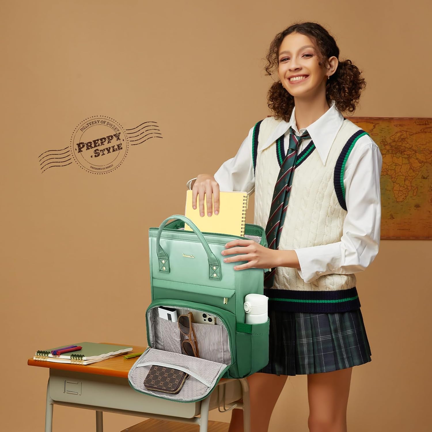 LOVEVOOK Gradient Laptop Backpack for Women,15.6 Inch Work Computer Bakcpack Purse Laptop Bag With Anti-Theft Pocket,Waterproof Carry on Teacher College Backpack for Travel,Green-White - Image 3