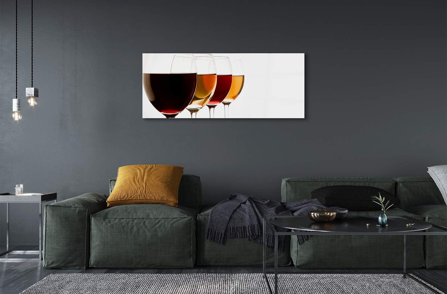 Tulup Cuadro de Cristal 125x50cm Impresa Decoración De Pared Mural - Vino Copas de Vino