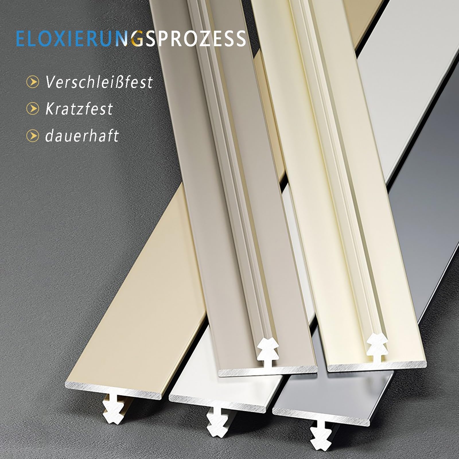 Perfil De Transición En T Para Suelos Laminados Y Parquet, Umbral De Puerta 100cm, Paquete De 3, Riel Sin Juntas Para Transición De Suelos, Borde De Puerta Y Umbrales(High-End-Grau,Breite: 12m