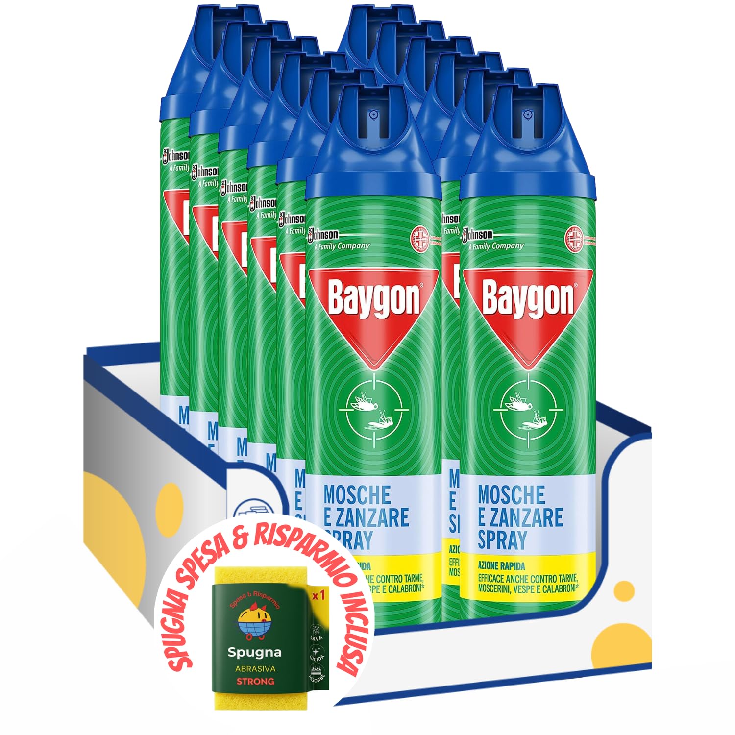 Insetticida spray per mosche e zanzare – 400 ml kit con Spugna Brandizzata SPESA & RISPARMIO Inclusa – Variazioni 4/8/12 Pezzi (12)
