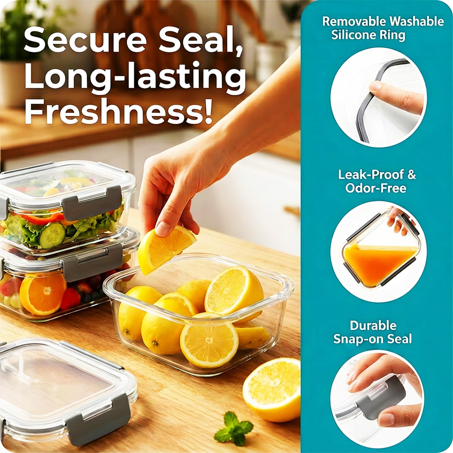 Confezione da 12 contenitori per alimenti in vetro con coperchio, contenitori ermetici in borosilicato, senza BPA, per forno a microonde e lavastoviglie, contenitori per pranzo e pranzo