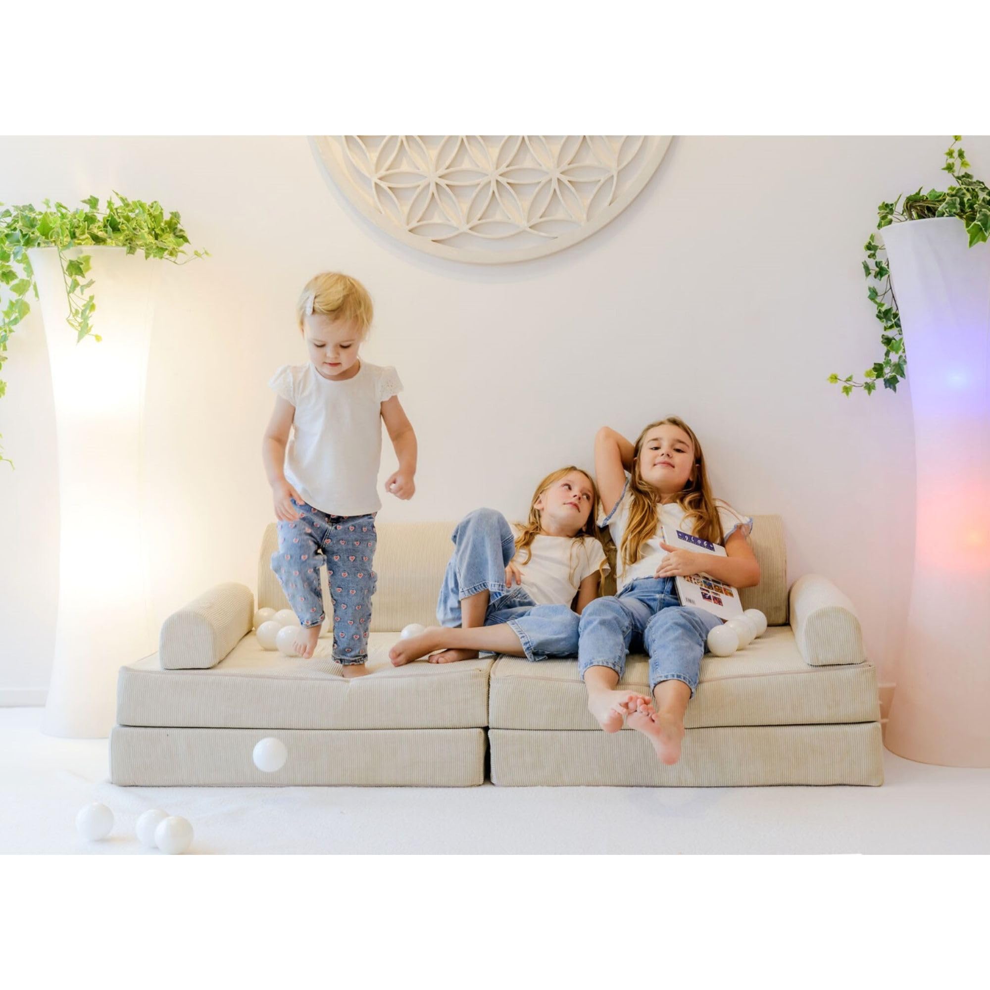 MEOWBABY Kindersofa – Spielsofa für Kinder – Weiche Klappsofa mit Schlaffunktion – Kuschelecke für Kinderzimmer, Slimcord, Rosa