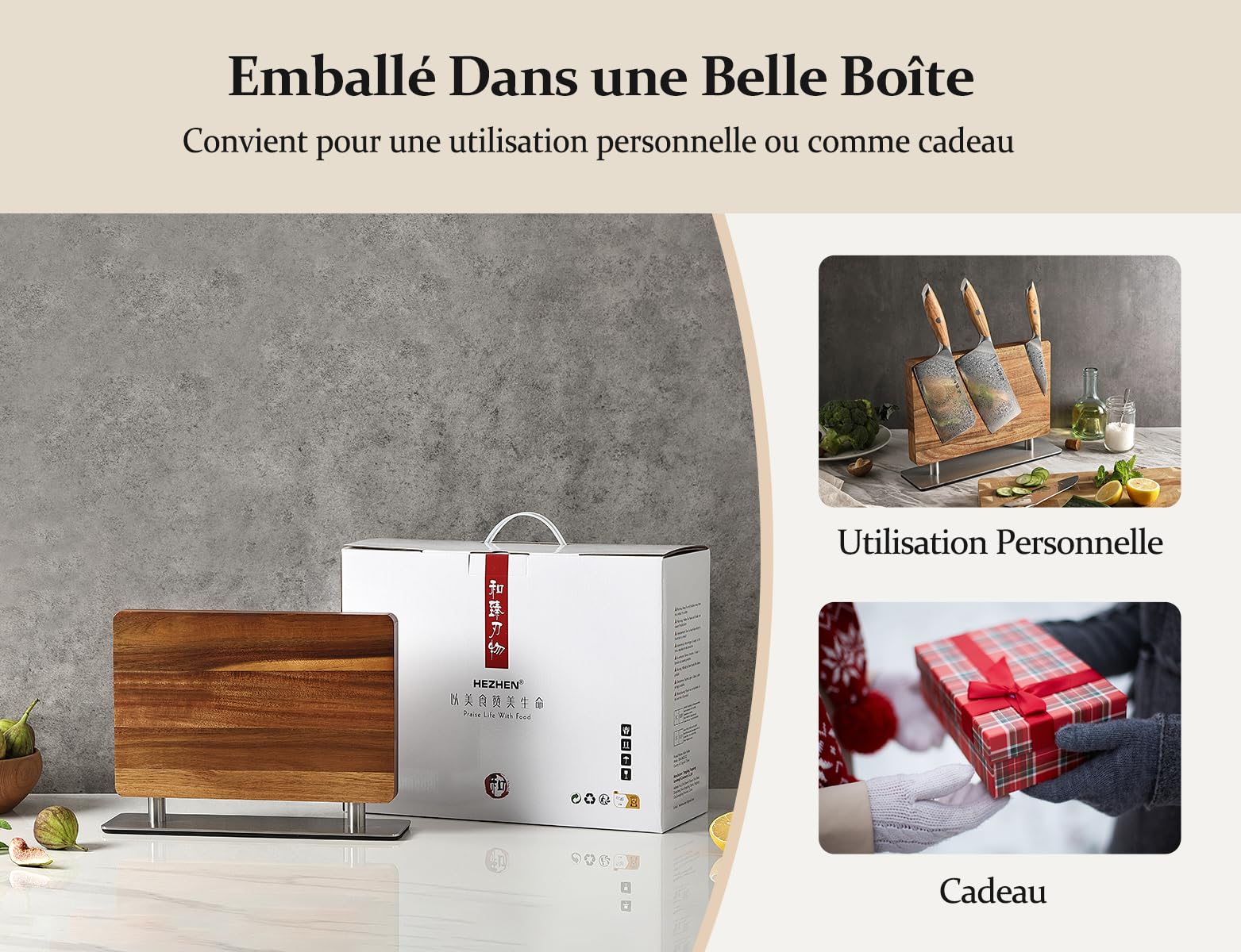 HEZHEN Bloc de Couteaux Magnétique, Porte-couteau en Bois D'Acacia, Aimanté Double Face Support à Couteaux, Outil de Rangement pour les Couteaux