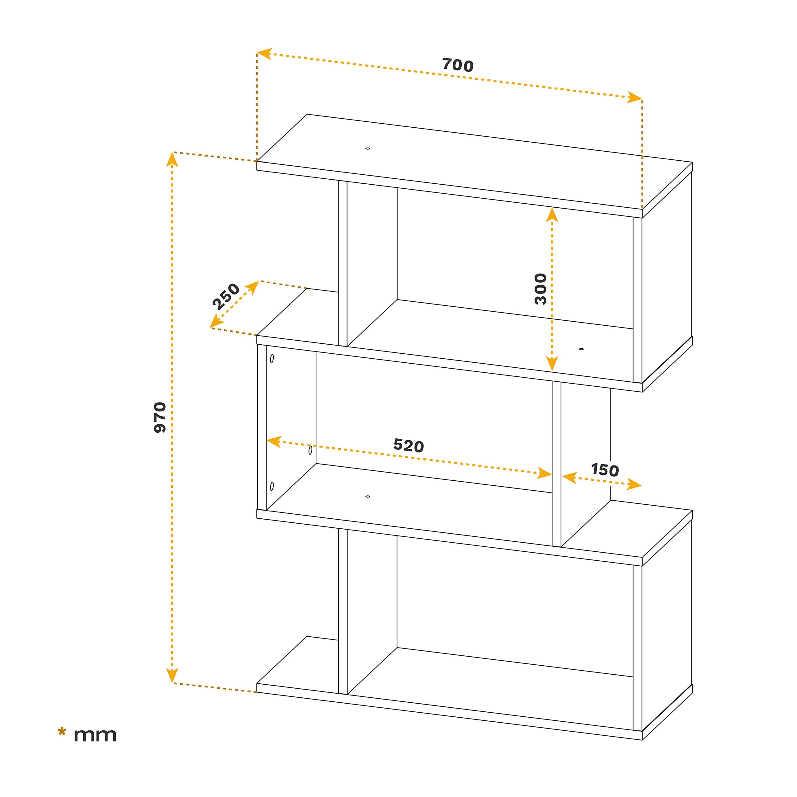 RICOO Standregal 3 Regalböden WM072-PL Raumteiler Regal schmal grau 97×70×25 cm Bücherregal Holzregal Wand Würfelregal Büroregal klein Regale & Ablagen Bookshelf Wandregal Holz