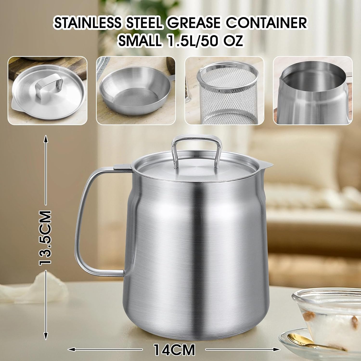 Pot de Filtre à Huile 2L - Acier Inoxydable 304, Filtration Efficace et Rangement Pratique - Image secondaire