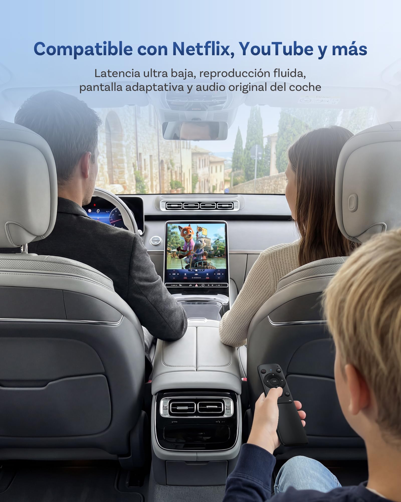 OTTOCAST Play2Video Ultra, Adaptador CarPlay Inalámbrico 3 en 1, Adaptador Android Auto con Netflix & Youtube, WiFi 6 + Chip 5G, Control Remoto, Reproducción USB sin conexión, para Coches Desde 2016