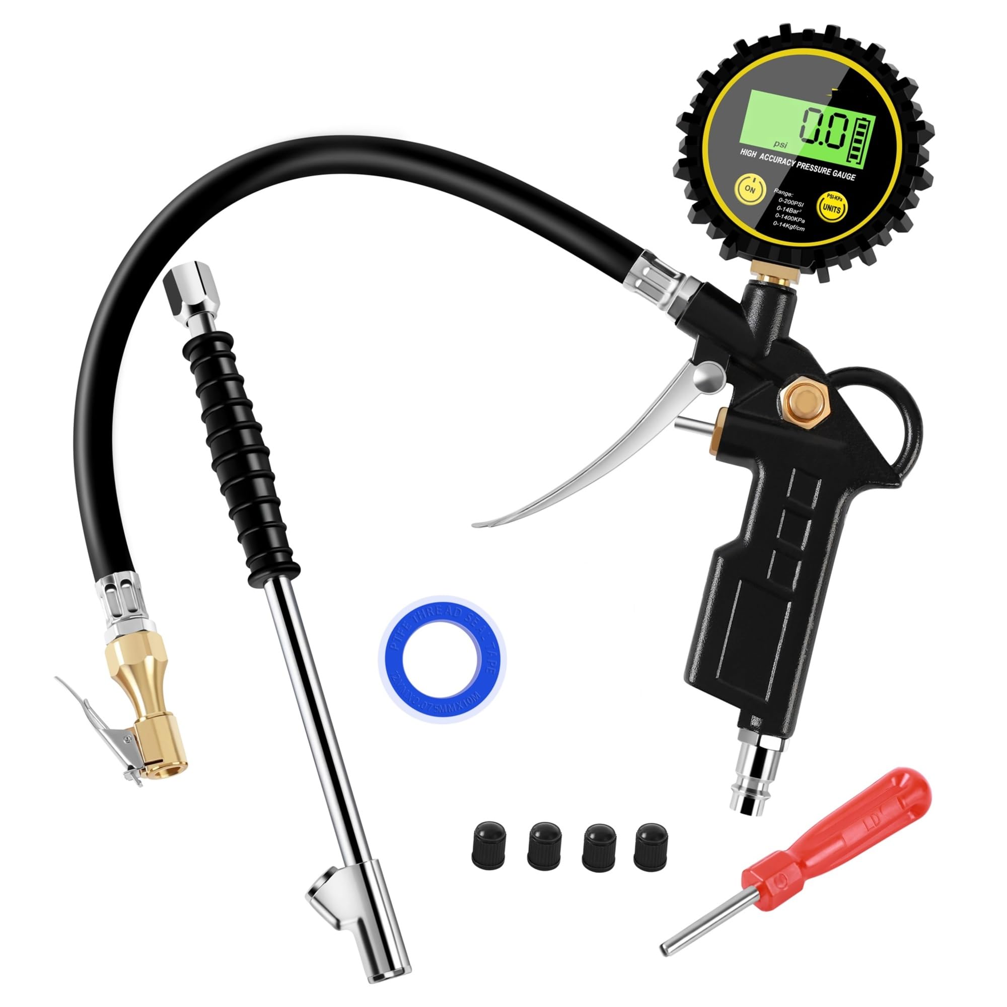 Manómetro de neumáticos Inflador De Neumáticos De Alta Resistencia, Herramienta De Aire, Inflador De Neumáticos Digital De 200 PSI, Manómetro Analógico, Accesorio De Manómetro