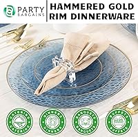 Vista 33 de PARTY BARGAINS 7" & 10" Organic Collection Hammered Appetizer and Dinner Plates Combo with Gold Rim – Transparent White, 32-Pack Disposable Plastic