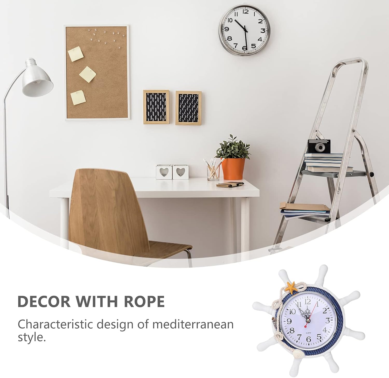 GARNECK Didiseaon Beach Clock Wheel Wall Clock Mediterranean Style Silent Nautical Wheel Nautical Coastal Beach Home Accent for Home Office Bedroom ((Random Color)
